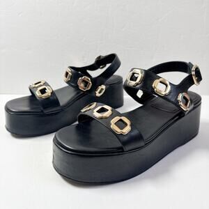 Larroude Milan Sandals Flatform Platform Black Leather
